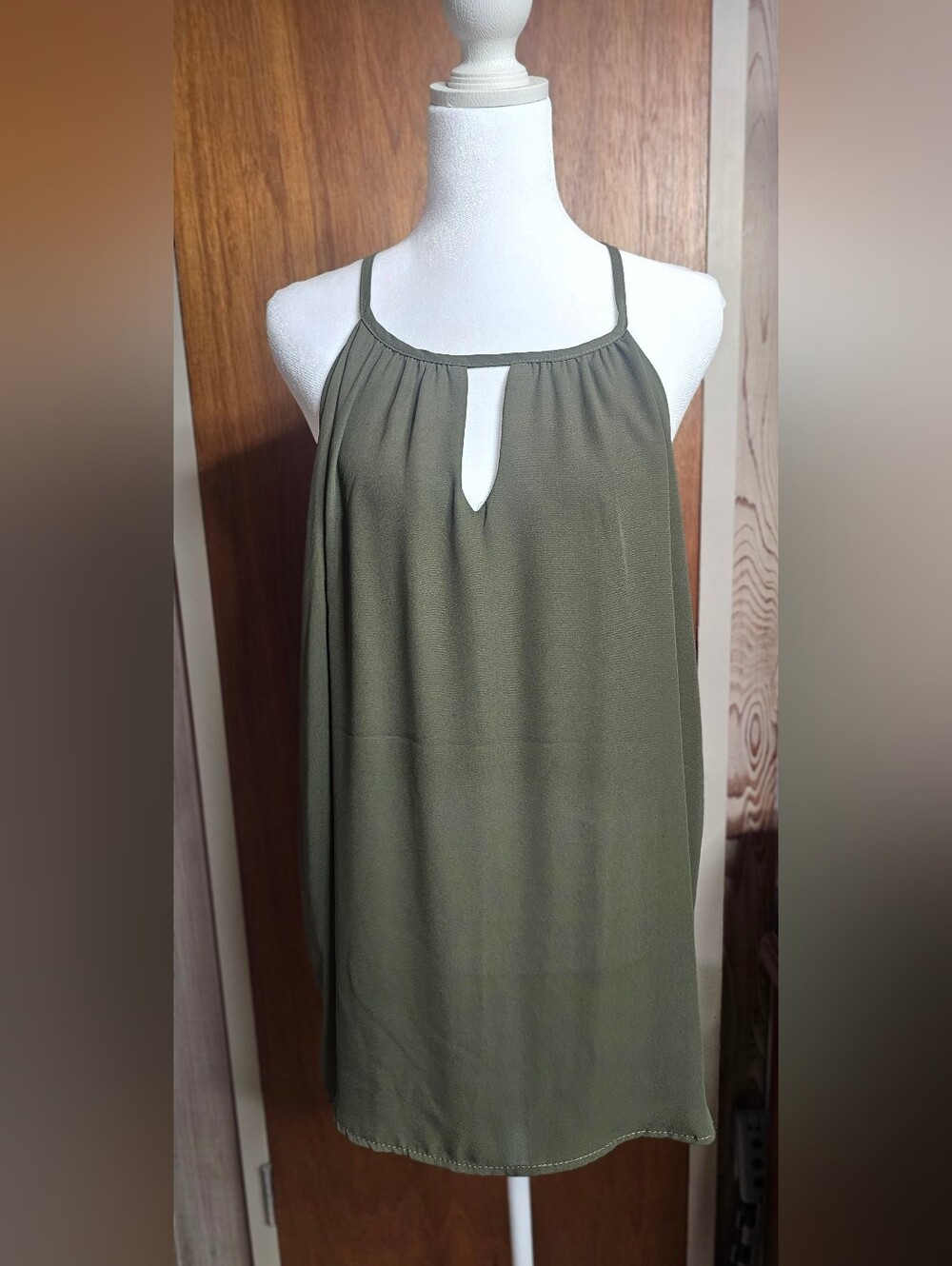 Olive Halter Tunic with Front Keyhole